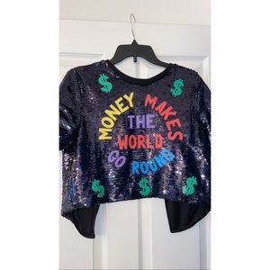 Sequin shirt money makes the world go round size medium but fits small as well
